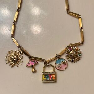 Gold Charm Necklace with Colorful Accents